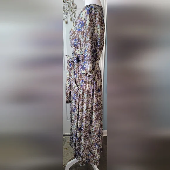 & Other Stories Relaxed Wrap Maxi Dress Womens 6 Brown & Multi Floral Silk Blend - Picture 3 of 16